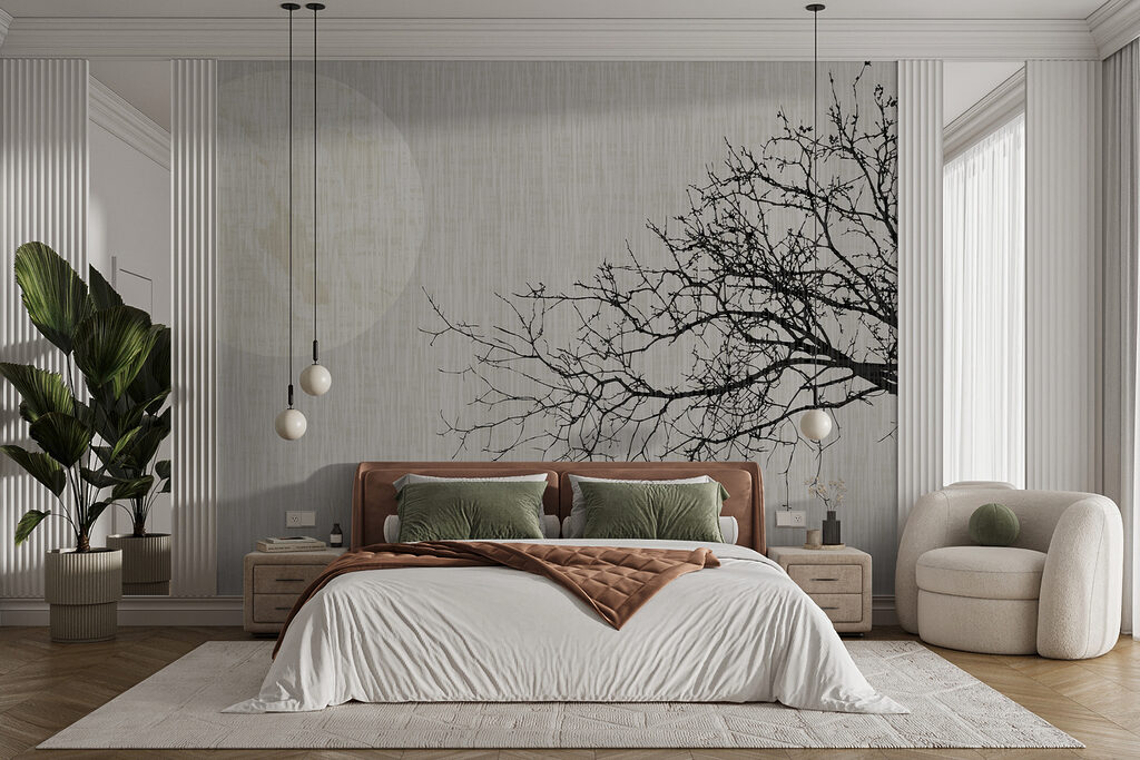 Konár pri mesiaci v interiéri