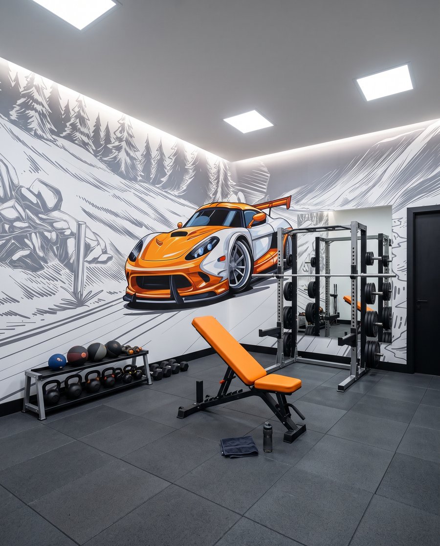 Oranžové auto v zákrute — interiér 6