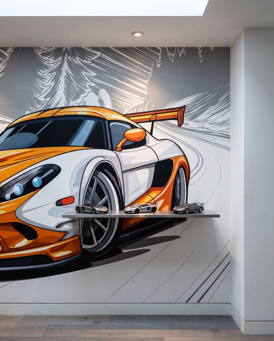 Oranžové auto v zákrute — interiér 7