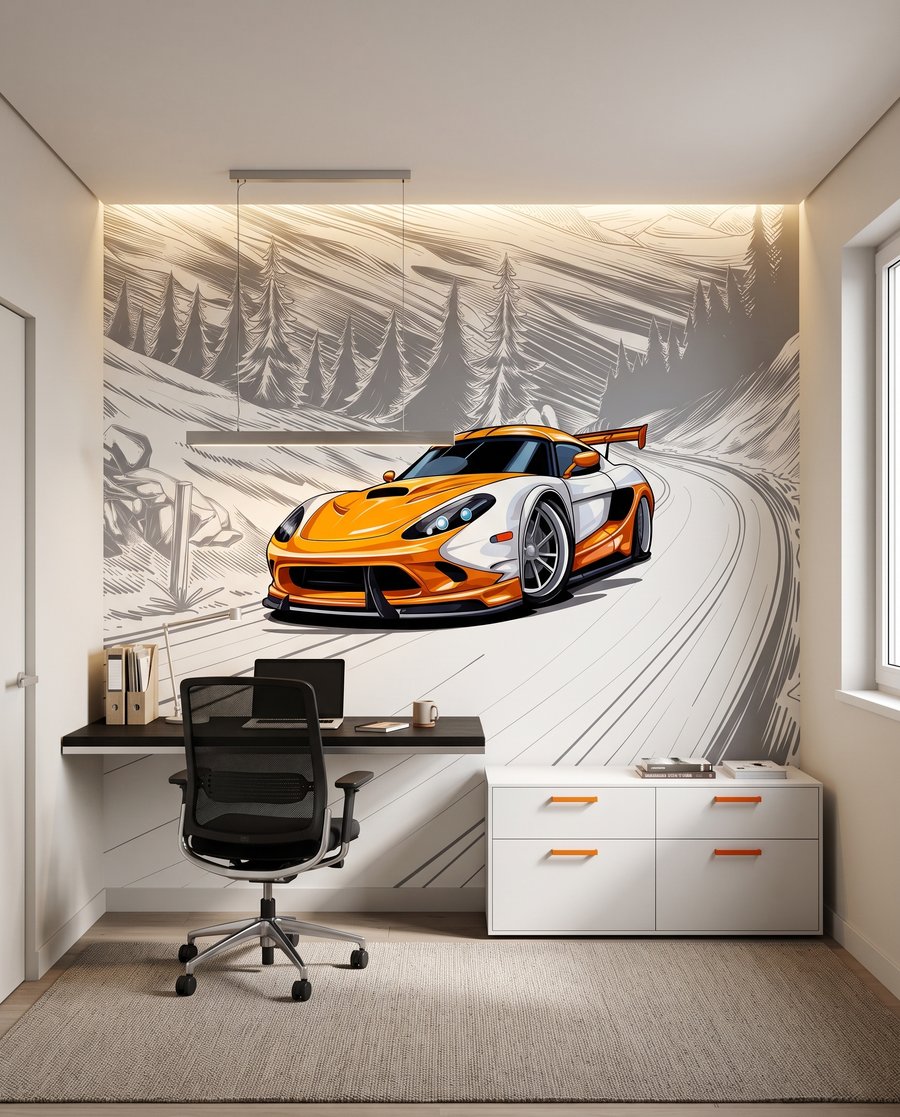 Oranžové auto v zákrute — interiér 9