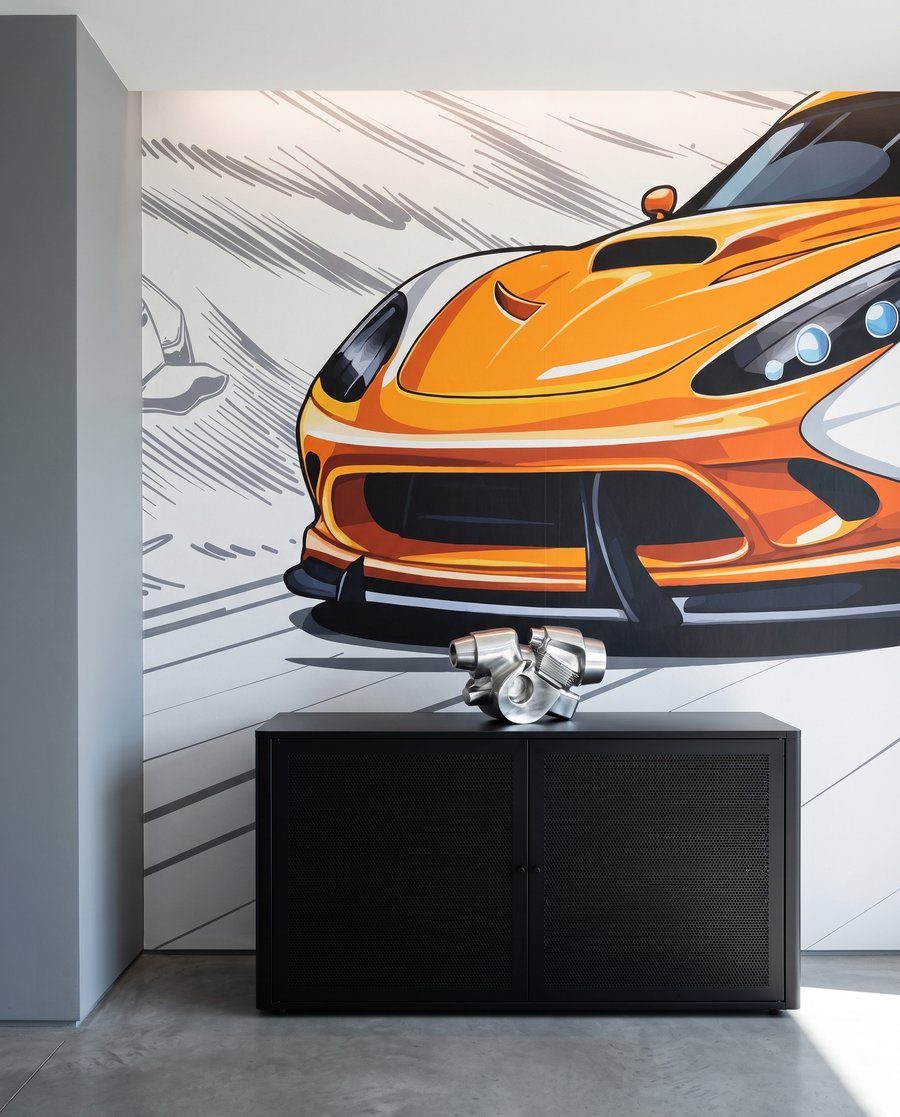 Oranžové auto v zákrute — detail