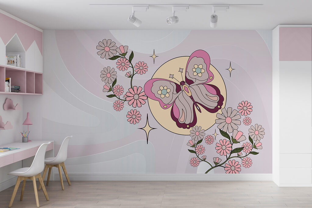 Motýľ nad ružovými kvetmi — interiér 3