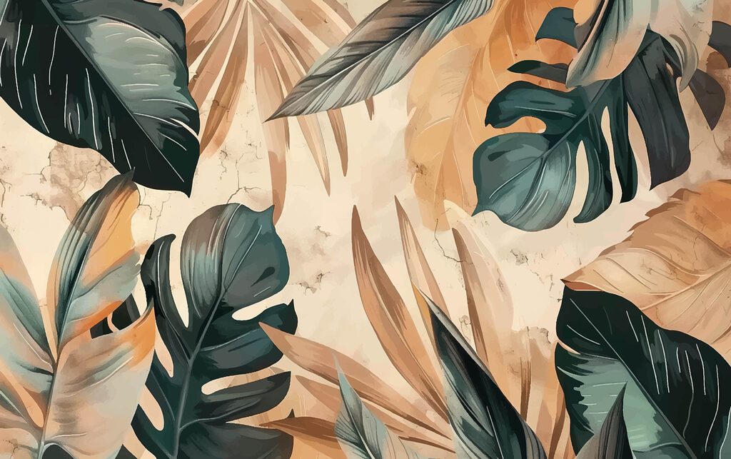 Tmavá monstera na piesku — celý dizajn