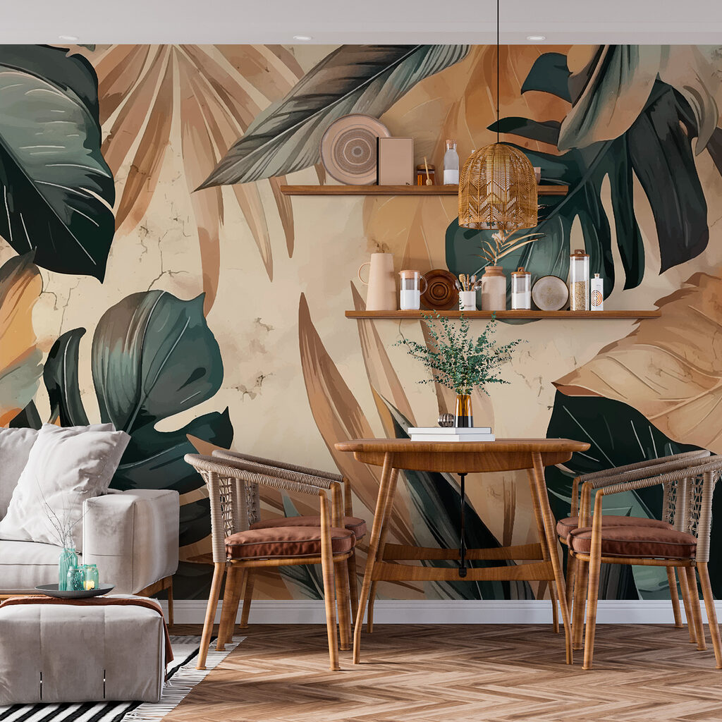 Tmavá monstera na piesku — interiér 1