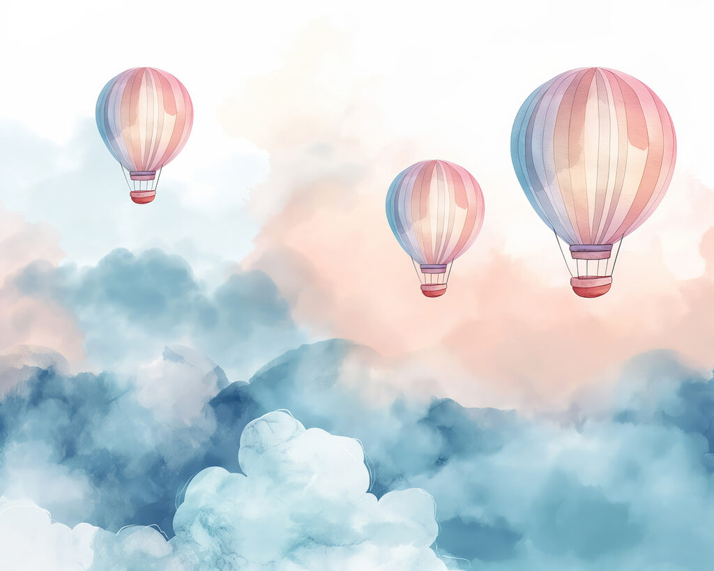Tri balóny nad oblakmi — celý dizajn