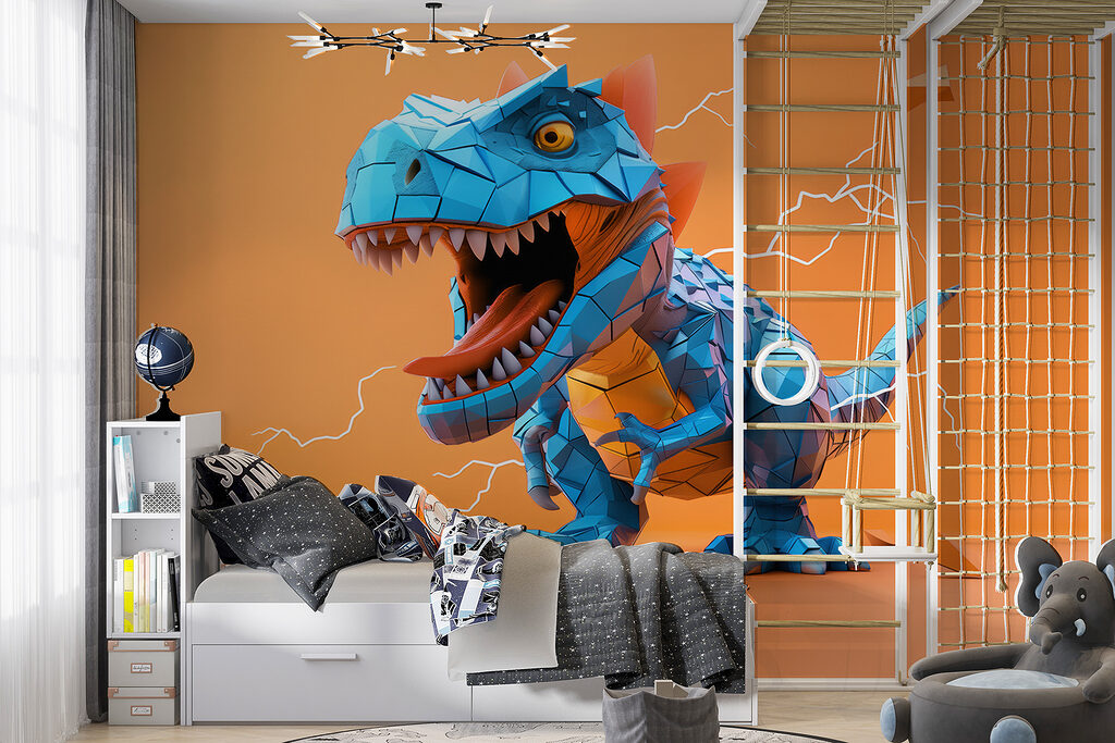 Modrý dinosaurus v interiéri