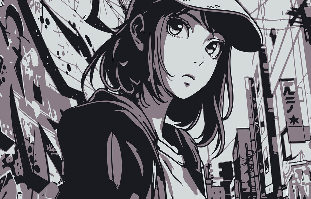 Manga dievča na ulici — celý dizajn