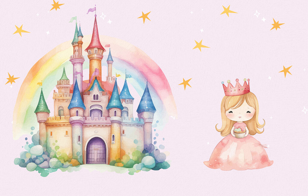 Princezná pri dúhovom hrade — celý dizajn