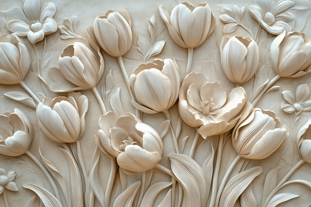 Tulipány v reliéfe — celý dizajn