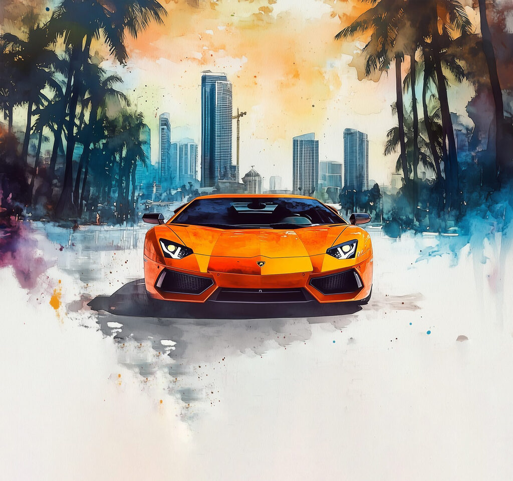 Oranžové športové auto — celý dizajn