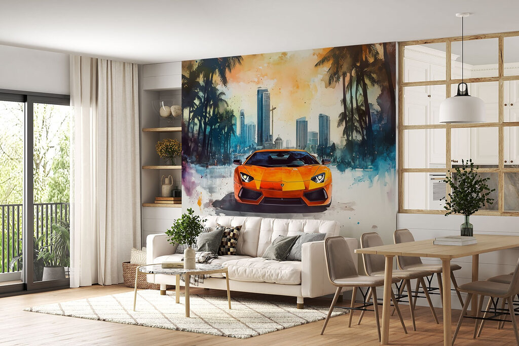 Oranžové športové auto — interiér 2