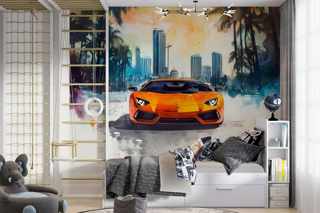 Oranžové športové auto — interiér 3