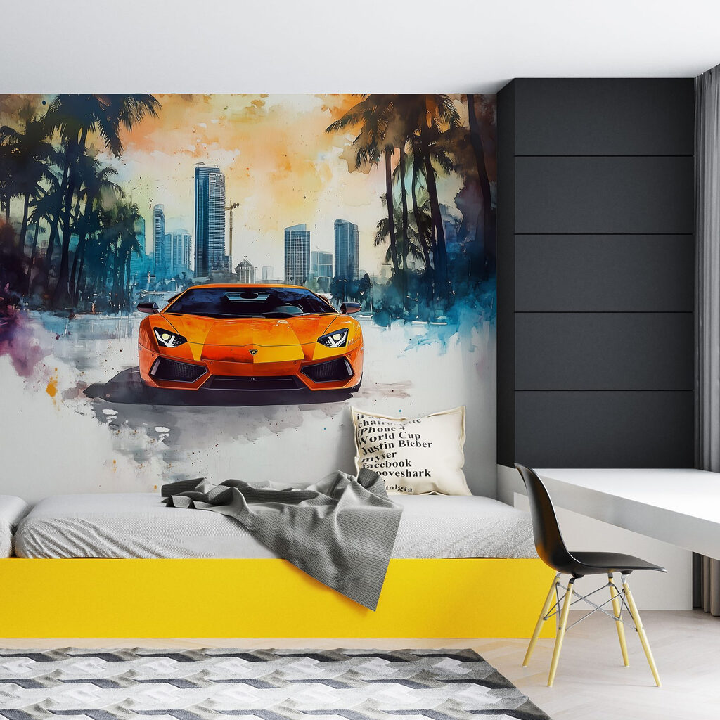 Oranžové športové auto — interiér 4