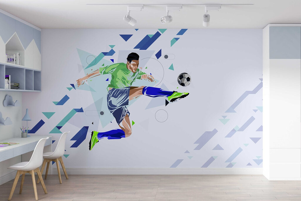 Futbalista medzi modrými šípkami — interiér 4