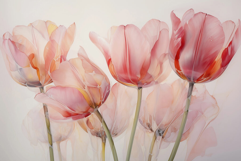 Priesvitné ružové tulipány — celý dizajn