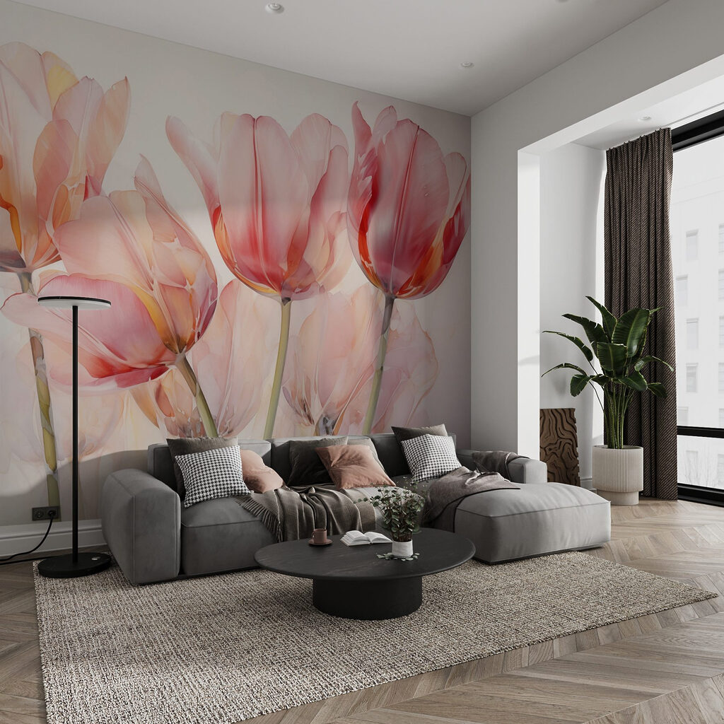Priesvitné ružové tulipány — interiér 1