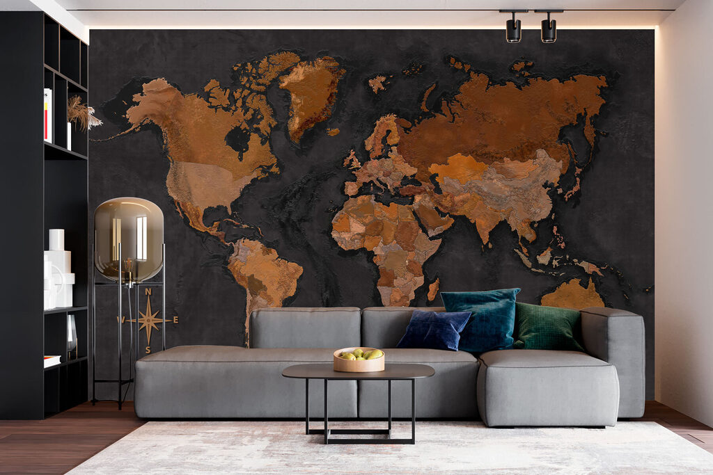 Kovovo lesklá mapa sveta — interiér 2