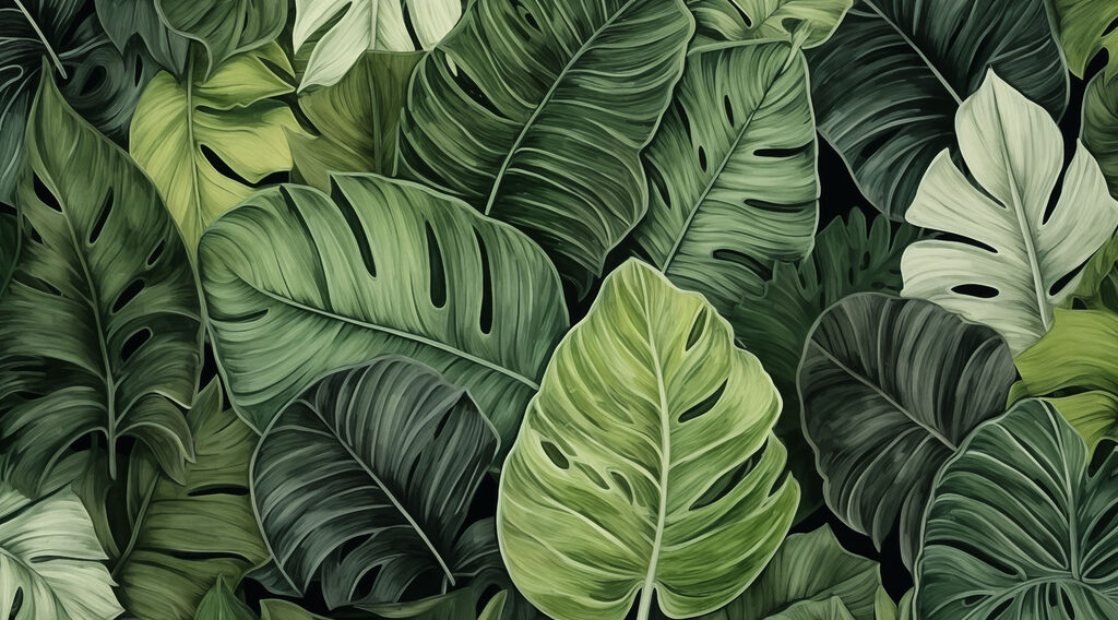 Monstera v listí — celý dizajn