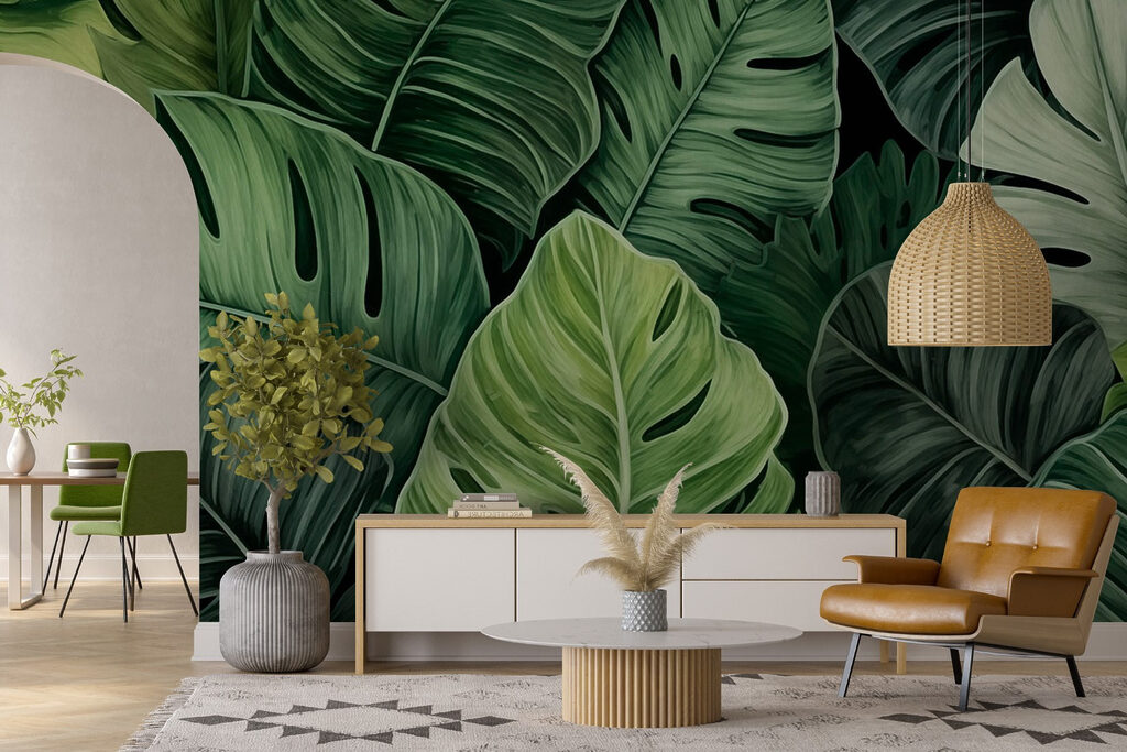 Monstera v listí — interiér 1