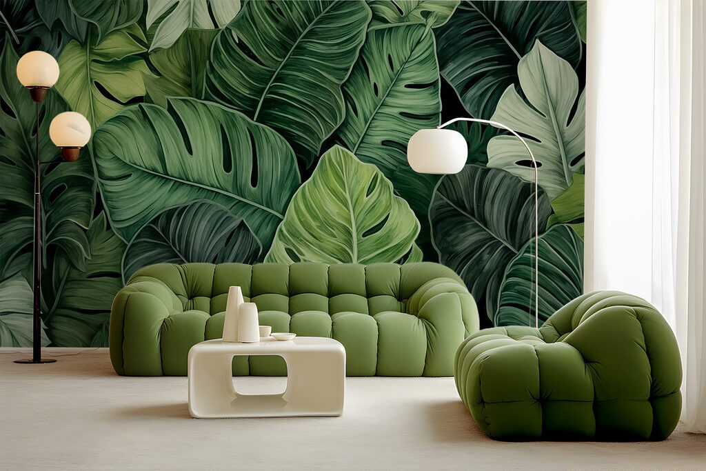 Monstera v listí — interiér 2