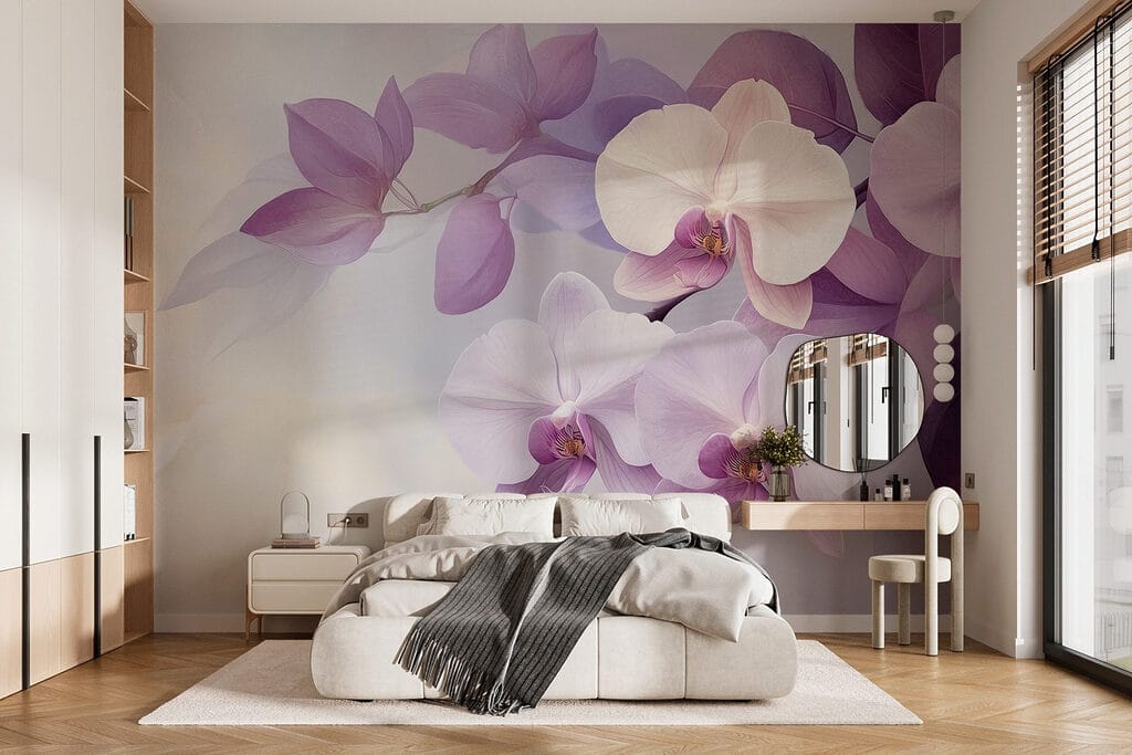 Orchidey medzi fialovými listami — interiér 1