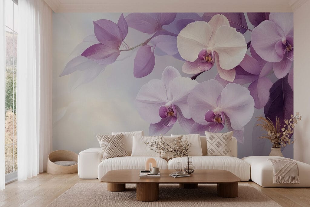 Orchidey medzi fialovými listami — interiér 4