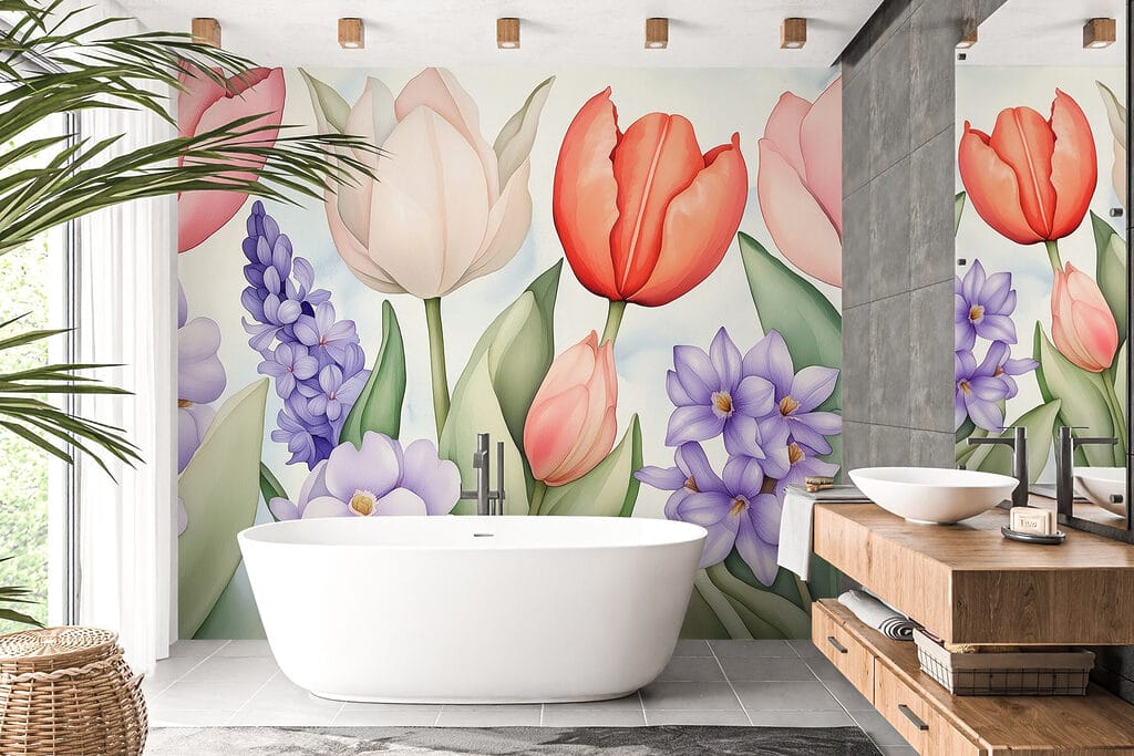 Tulipány medzi fialovými kvetmi — interiér 6