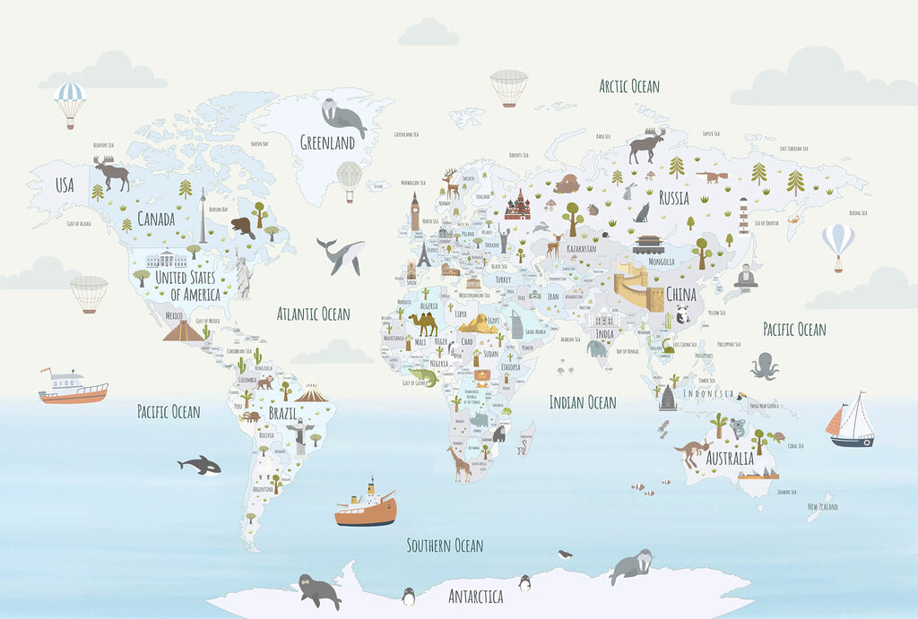 Mapa sveta so zvieratami — celý dizajn