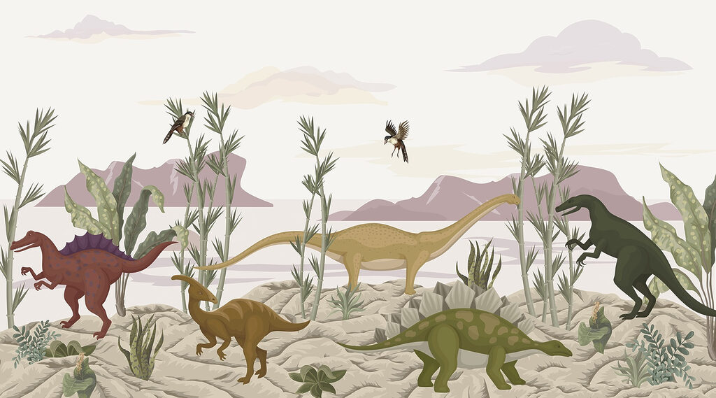 Dinosaury v krajine — celý dizajn