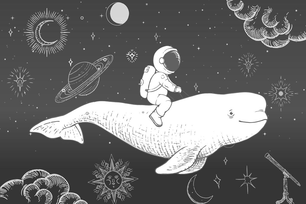 Astronaut na vesmírnej veľrybe — celý dizajn