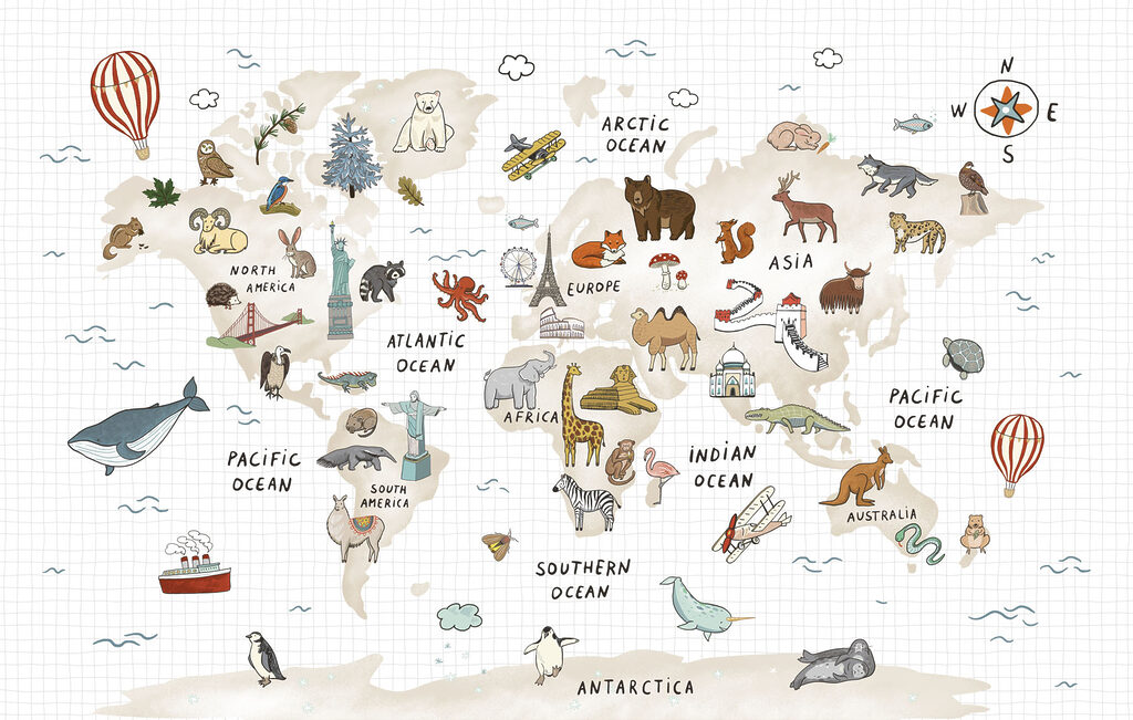 Mapa sveta s vtákmi — celý dizajn