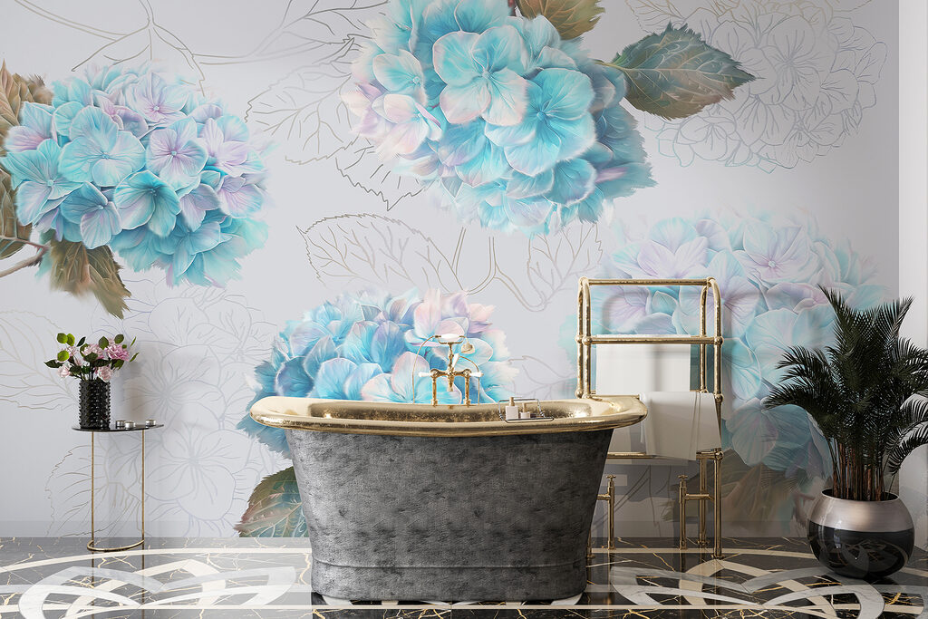 Horténzie s kresbou listov — interiér 4
