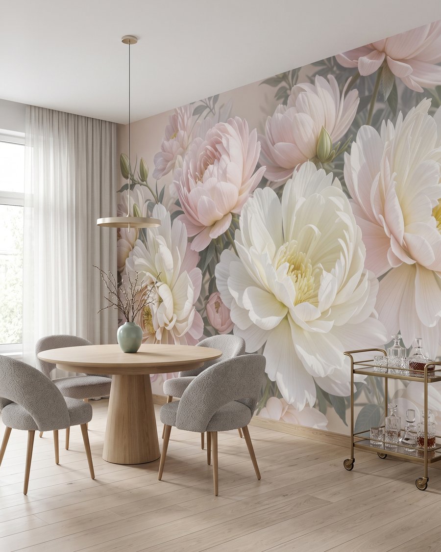 Krémovoružová kytica v interiéri