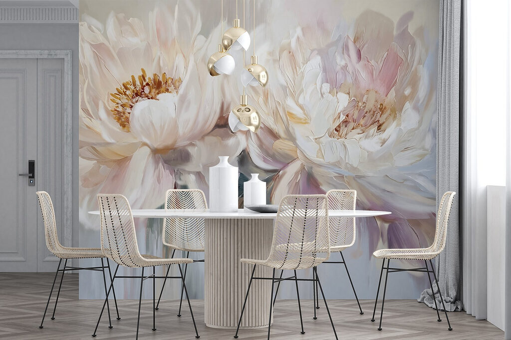 Biele pivonky nad pastelom — interiér 6