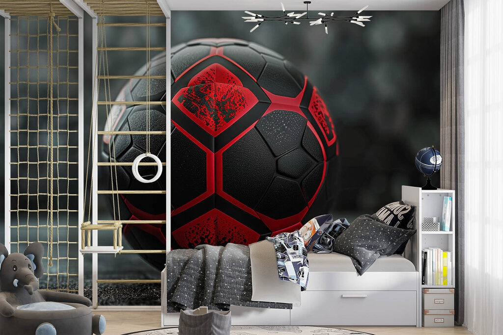 Čierno-červená futbalová lopta — interiér 1