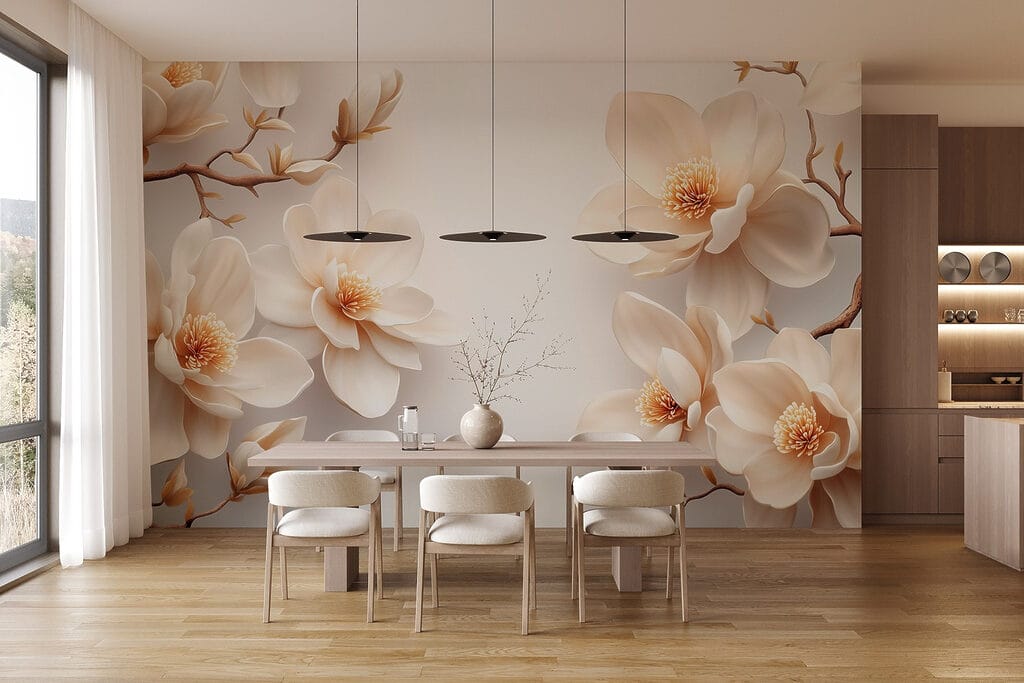 Biela kvetinová vetva v interiéri