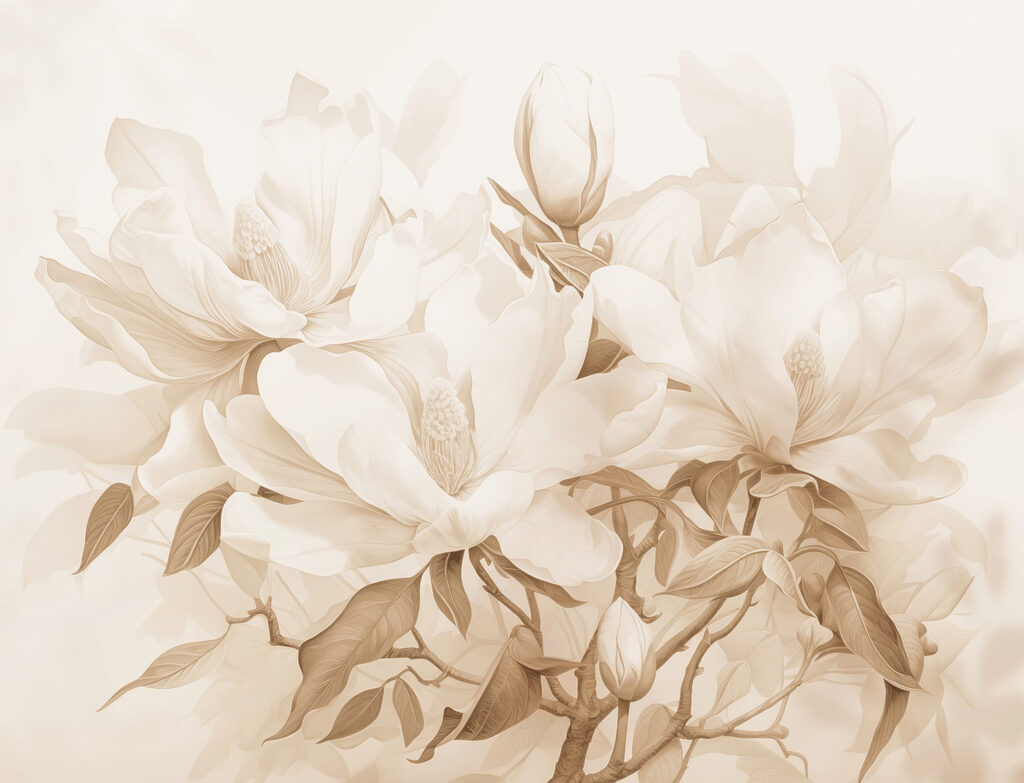 Magnólia v teplej sépii — celý dizajn