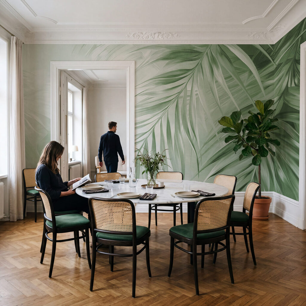 Ohnuté palmové listy — interiér 1